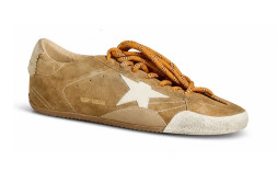 Golden Goose True-Star in Tobacco-Colored Suede With White Star and Platinum Heel Tab