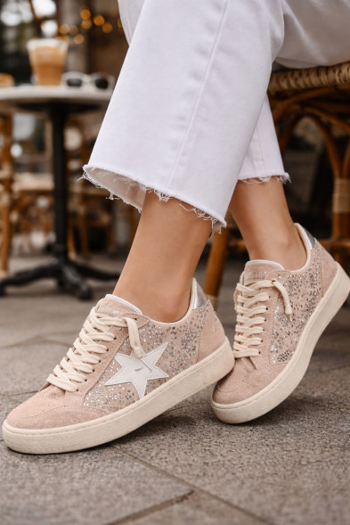 Женские кеды Golden Goose Rhinestones Suede Beige