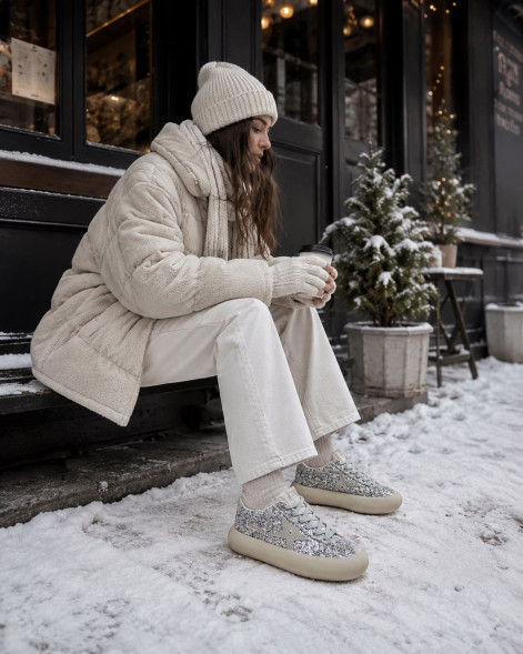 Унисекс зимние кроссовки Golden Goose Superstar Winter Silver Glitter