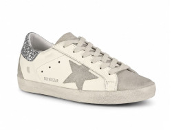 Golden Goose Super-Star With Gray And Silver Glitter Heel Tab