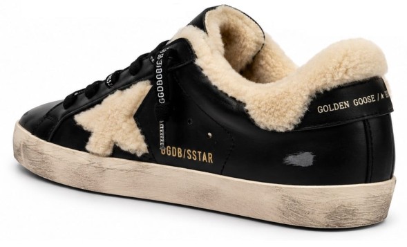 Женские зимние кеды Golden Goose Super-Star Winter Black With Shearling Star