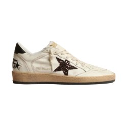 Golden Goose Ball Star Chicory-Coffee Glitter Star and Black Leather Heel Tab