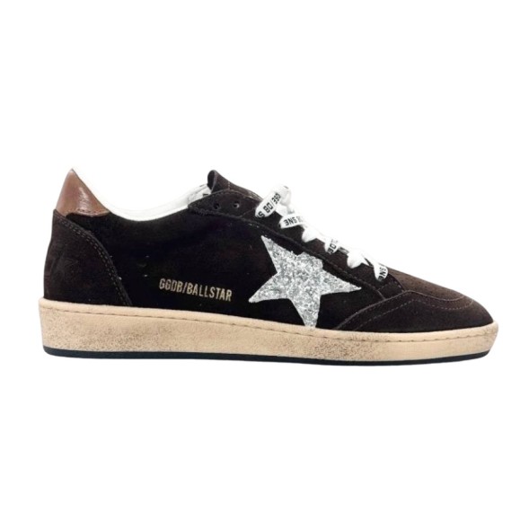 Женские кеды Golden Goose Ball Star Brown Suede with Silver Glitter Star