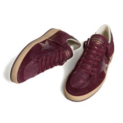 Golden Goose Ball Star Burgundy Suede with Crystal Star and Metallic Heel Tab