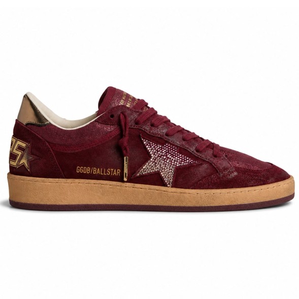 Женские кеды Golden Goose Ball Star Burgundy Suede with Crystal Star and Metallic Heel Tab