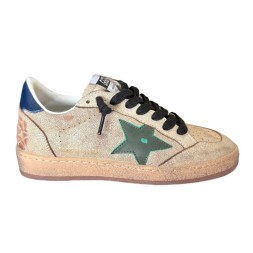 Golden Goose Ball Star in Aged Nappa with Green Leather Star and Blue Heel Tab