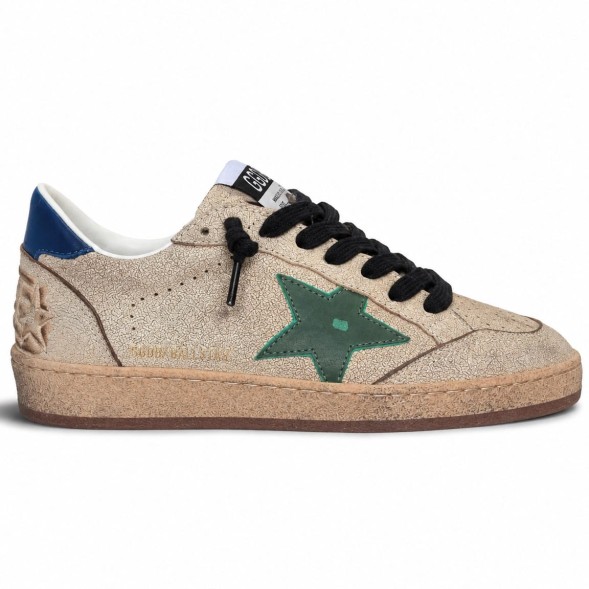 Унисекс кеды Golden Goose Ball Star in Aged Nappa with Green Leather Star and Blue Heel Tab