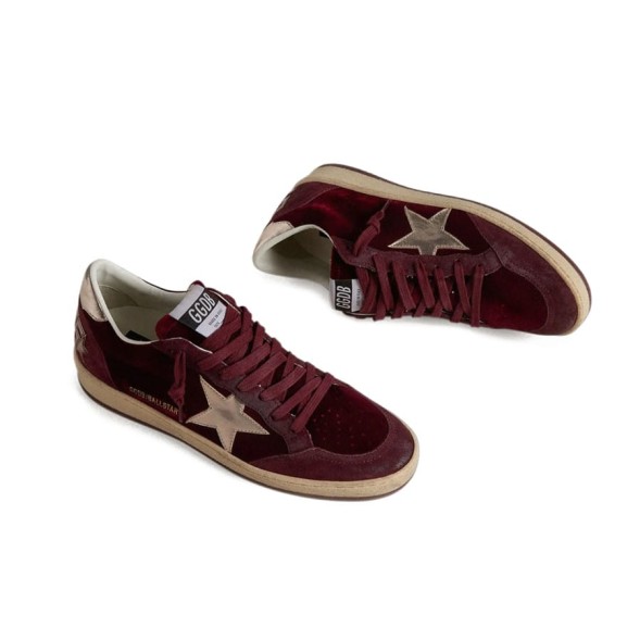 Женские кеды Golden Goose Ball Star Velvet Ruby Red with Silver Star and Heel Tab