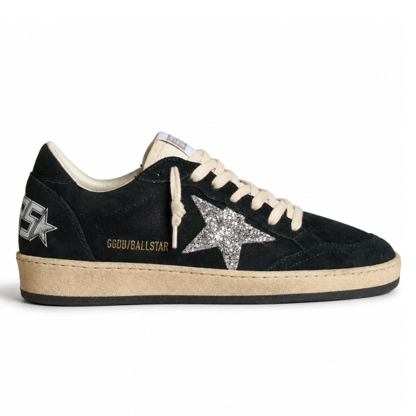 Женские кеды Golden Goose Ball Star in Green suede with Silver glitter star