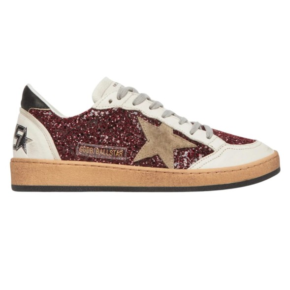 Женские кеды Golden Goose Ball Star in Burgundy Glitter with Suede Star and Black Heel Tab