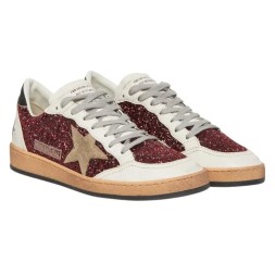 Golden Goose Ball Star in Burgundy Glitter with Suede Star and Black Heel Tab