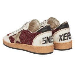 Golden Goose Ball Star in Burgundy Glitter with Suede Star and Black Heel Tab