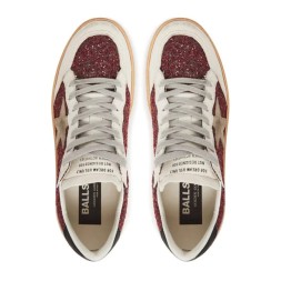 Golden Goose Ball Star in Burgundy Glitter with Suede Star and Black Heel Tab