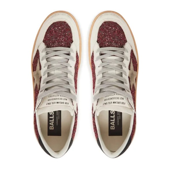 Женские кеды Golden Goose Ball Star in Burgundy Glitter with Suede Star and Black Heel Tab