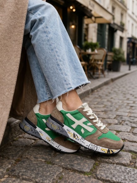 Унисекс кроссовки Premiata 483 Textile/Suede Green/Brown