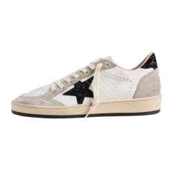 Golden Goose Ball Star in Nappa and Suede with Black Glitter Star and Heel Tab