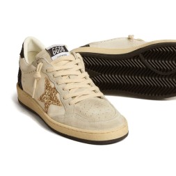 Golden Goose Ball Star in Nappa with Gold Glitter Star and Black Heel Tab