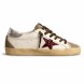 Женские кеды Golden Goose Superstar Burgundy Glitter Star and Silver Heel Tab