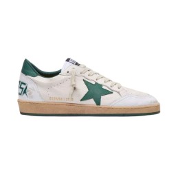 Golden Goose Ball Star in White Nappa with Green Leather Star and Hell Tab