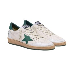 Golden Goose Ball Star in White Nappa with Green Leather Star and Hell Tab