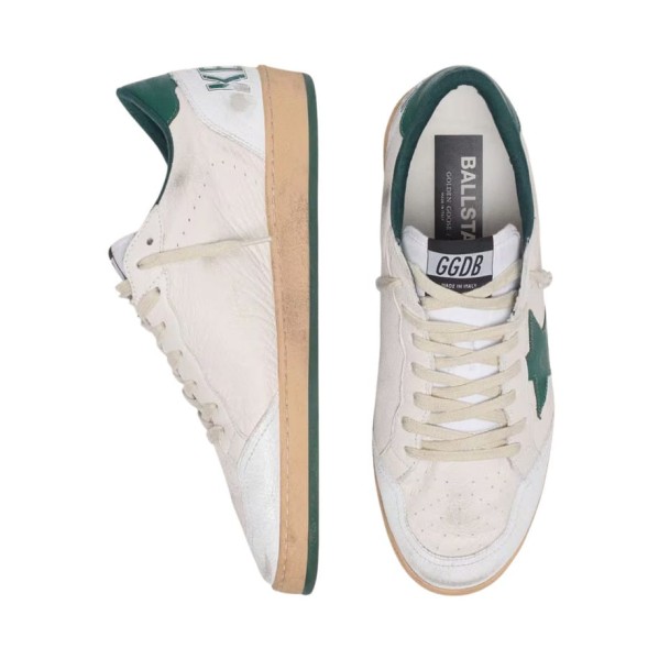 Мужские кеды Golden Goose Ball Star in White Nappa with Green Leather Star and Hell Tab