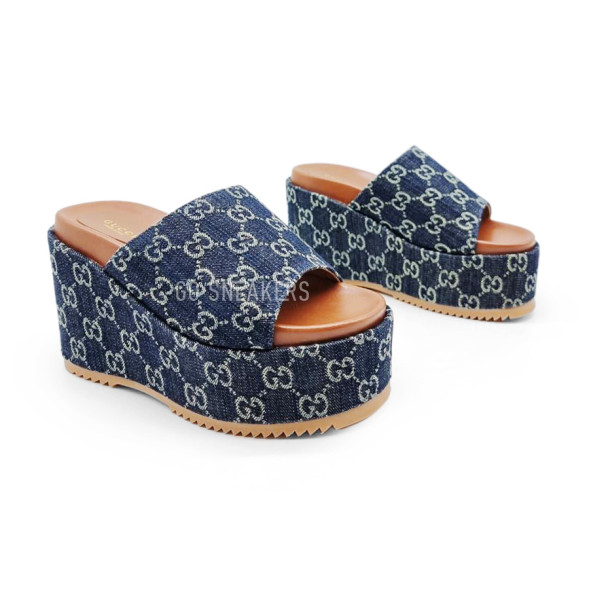 Женские шлепки Gucci Platform Flip-flops Dark Navy
