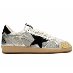 Golden Goose Ball Star LAB in Silver Leather with Black Suede Star and Heel Tab