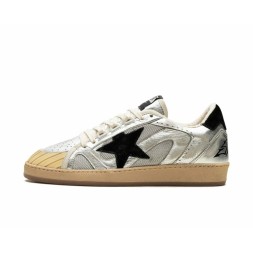 Golden Goose Ball Star LAB in Silver Leather with Black Suede Star and Heel Tab