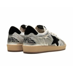 Golden Goose Ball Star LAB in Silver Leather with Black Suede Star and Heel Tab