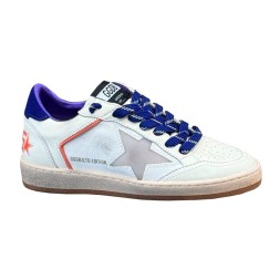 Golden Goose Ball Star LTD in Beige Leather with Clear Star and Blue Heel Tab