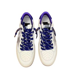 Golden Goose Ball Star LTD in Beige Leather with Clear Star and Blue Heel Tab