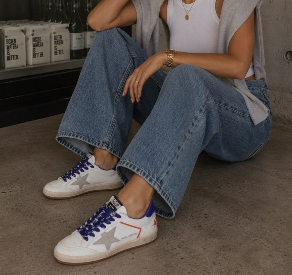 Женские кеды Golden Goose Ball Star LTD in Beige Leather with Clear Star and Blue Heel Tab