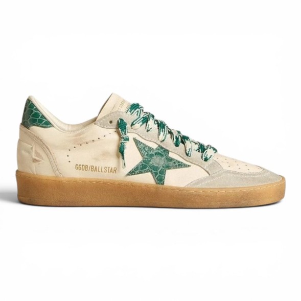 Женские кеды Golden Goose Ball Star LTD with Green Crocodile Print Star and Heel Tab