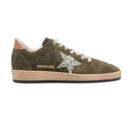 Golden Goose Ball Star Olive Suede with Silver Glitter Star