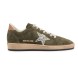 Женские кеды Golden Goose Ball Star Olive Suede with Silver Glitter Star