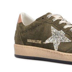 Golden Goose Ball Star Olive Suede with Silver Glitter Star