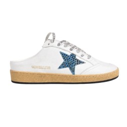 Golden Goose Ball Star Sabot in White Nappa with Blue Crystal Star