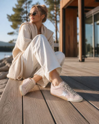Golden Goose True-Star in Pastel Pink Suede With Silver Star and Heel Tab
